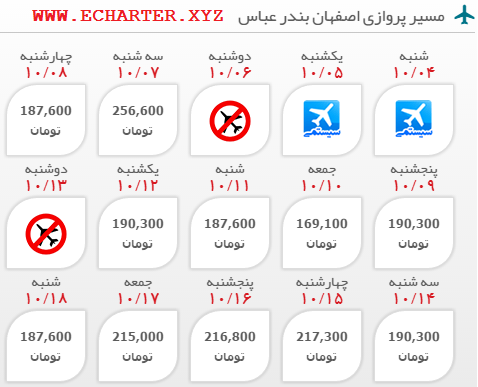 خرید اینترنتی بلیط چارتری اصفهان به بندرعباس